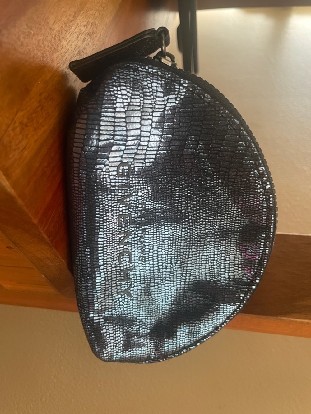 Givenchy Iridescent Black Textured Half-Moon Pouch small
